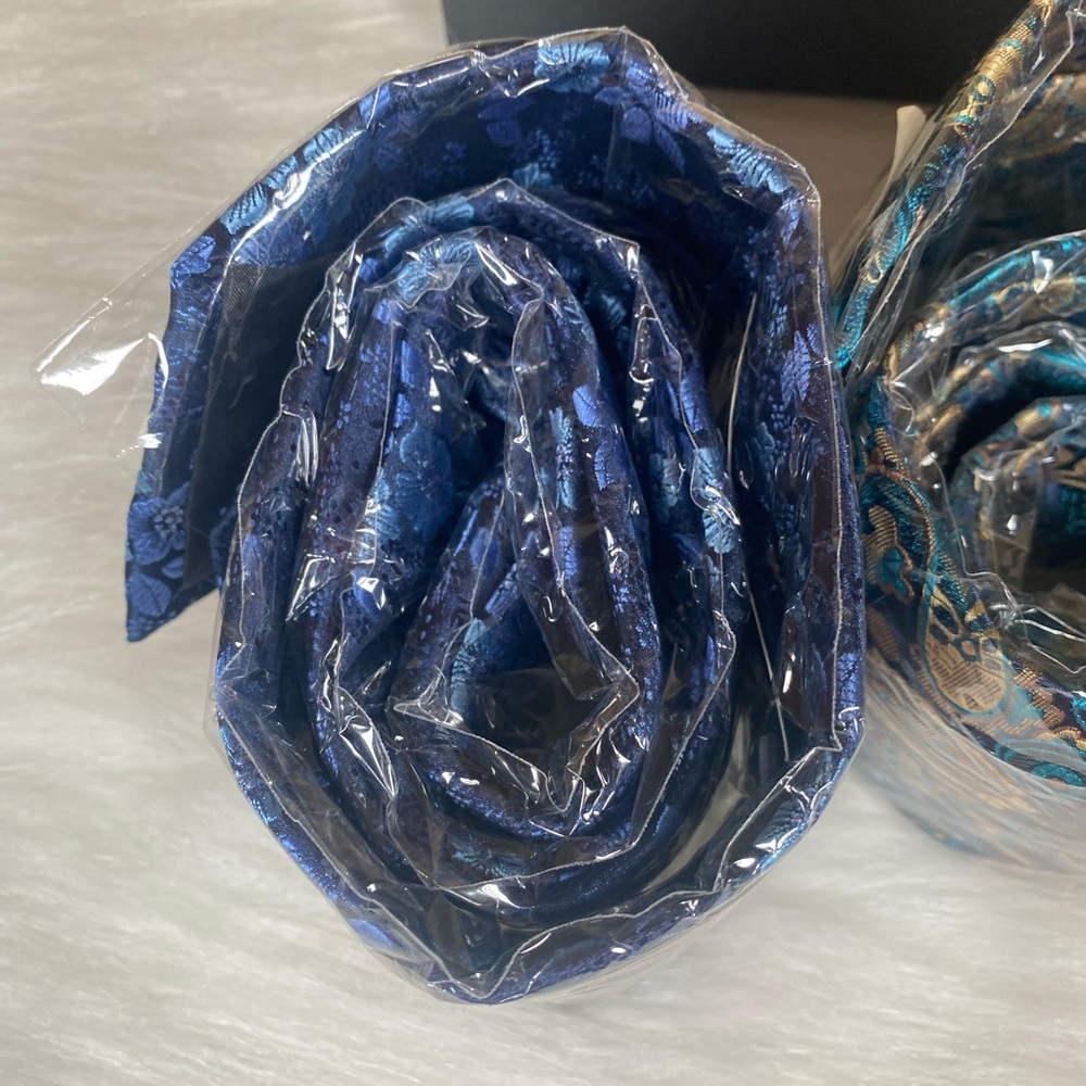 HISDERN Mens 3 Pcs Neckties Tie and Pocket Square Set Blue Yellow - Picture 10 of 11